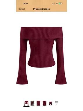 Cider Off-Shoulder Burgundy Ribbed Knit Sweater